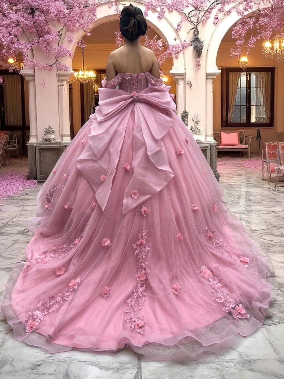 Rose Garden 3D Floral Quinceanera Ball Gown